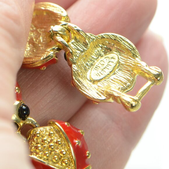 Vintage Kenneth Jay Lane KJL Gold-tone Black and Red Enamel Ladybug Necklace - Picture 5 of 6